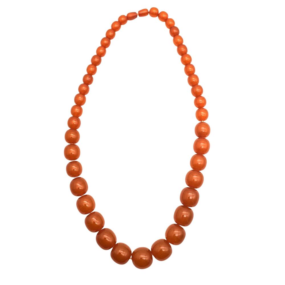Retro Acrylic Necklace Orange Graduated Beaded Chunky Statement Barrel Clasp Vtg - Picture 4 of 9